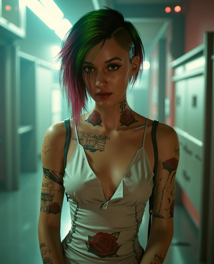 1girls, hyper realistic eyes,female,female only,punk,punk busty female ,tattoo,tattoos,thick lips,two tone hair