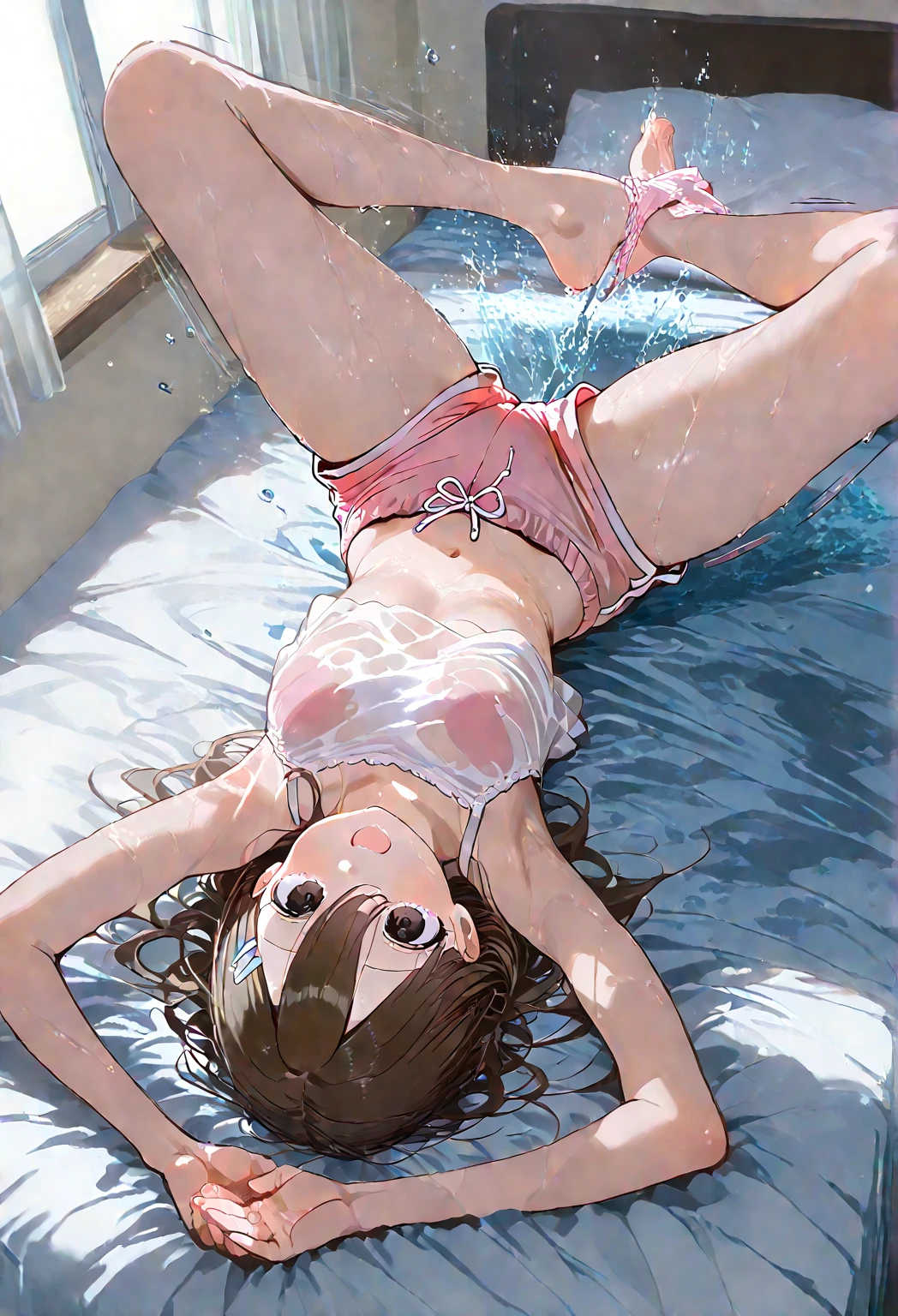 {{real anime, year 2023, anime screencap, promotional art}}, {{perfect anatomy}}, official art, {absurdres, very aesthetic, beautiful quality}, nsfw, 1girl, 1boy, hetero, clothed sex, {{cross-section}}, {{internal cumshot}}, girl on top, m legs, hands on another's body, penis in pussy, swimsuit aside, male pubic hair, clothed female nude male, latex school swimsuit, covered nipples, {{nervous sweating}}, {{{wet}}}, sweatdrops, water drops, symmetrical pose, shiny skin, {{feet out of frame}}, {{black hair, medium hair, ponytail}}, oval face, {{closed eyes}}, facing viewer, {{embarrassed, blush, evil smile}}, {open mouth, tongue, upper teeth only}, {medium breasts}, {slender}, {{photo-referenced}}, {outdoors}, pool, {{pool side}}, day, sky, summer, blurry background, backlighting, {{{light particles}}},