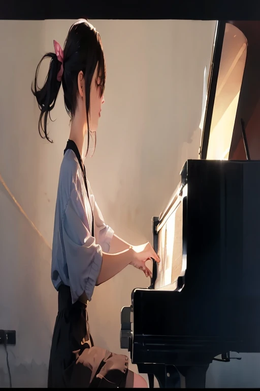 1girl, 独奏, Playing the piano