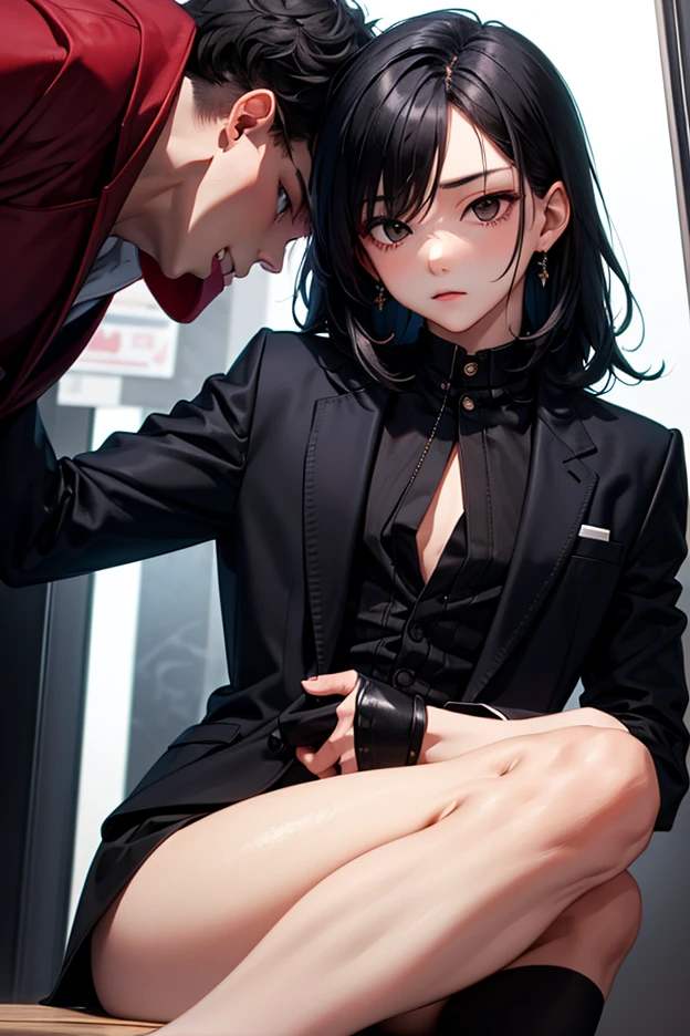 (Cinematic Digital Artwork: 1.3), High quality, masutepiece, of the highest quality, Super Detail, Illustration, [4K Digital Art]、 lndswgnr, (Sharp Focus: 1.5), (Moody lighting:1.2), depth of fields, Bokeh, 4K 、(​masterpiece:1.2、top-quality), 1lady, 独奏, student clothes, Locker Room、dim room、turning off lights、bionde, Twin-tailed, red eyes, Open Collabora Bone, darkskin, (opened breast:1.1),Villain、Bad girl、make - up、Girl straddling a man、Erotic Girls、I want a dick in my、