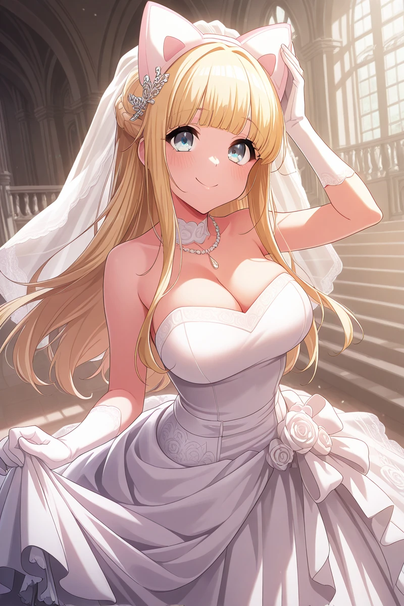 (((Best quality))), ((Ultra-detailed)), ((illustration)), ((Disheveled hair)), ((frilld)), (1 girl), (Solo),wedding gown,