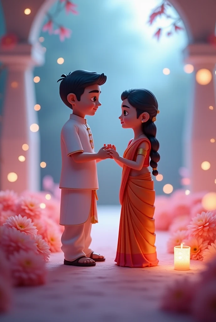 A boy and girl in mandir