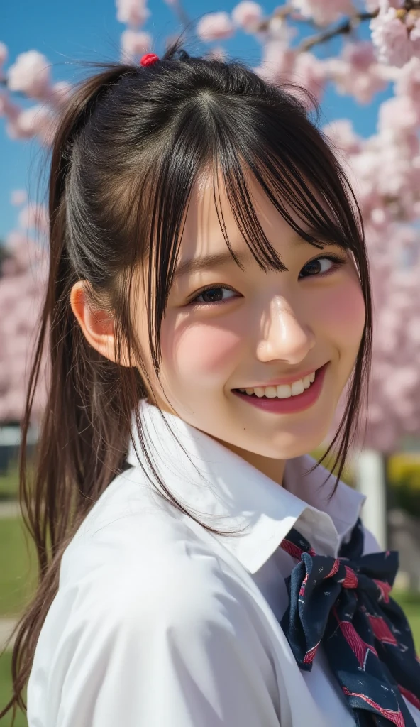 (Realistic、Like a photograph、Live Action、8k, Realistic, RAW Photos, Best image quality: 1.4), Single-lens reflex camera、RAW Photos, Highest quality, Realistic, Very detailedな CG Unity 8k 壁紙, Written boundary depth, Cinematic Light, Lens flare, Ray Tracing, Realistic background、Many people々:1.4、((high school girl:1.4、school uniform:1.3、Uniform skirt:1.3)、Big Breasts)、((ultra high density skin))、 1 female,かわいいhigh school girl、((Girls cheering in the schoolyard、support、(whole body:1.5)、Smiling at school))、Pink inner color hair、short hair:1.2、Tie your hair with a hair clip、I like that style、stylish、Very detailed、Pay attention to the details、Perfect outfit、(Sunburned skin)、Beautiful feet:1.1,front