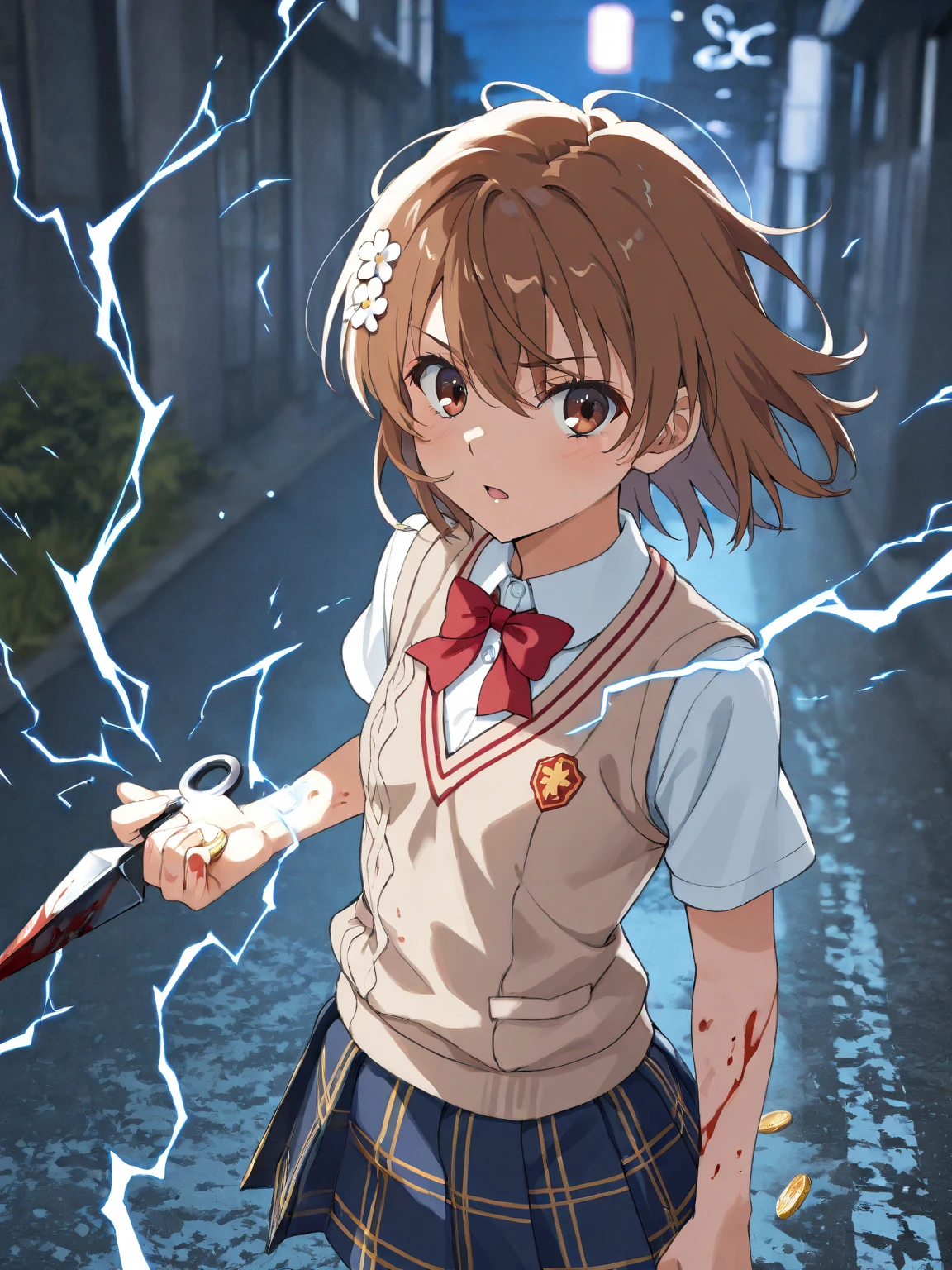 (best quality, masterpiece:1.2), ultra detailed face, 1girl,<lora:misaka-toaru-01:0.8>,misaka mikoto, short hair, small breasts,
simple background, looking at viewer,
tokiwadai school uniform, pleated skirt, <lora:tokiwadai_school_uniform:0.6>
<lora:JoltTech-22:1>, jolttech, thunder, flash, electricity, aura,