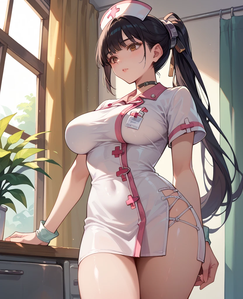 infirmary, curtains, 1girl, nurse,, masterpiece, best quality, highly detailed, panties