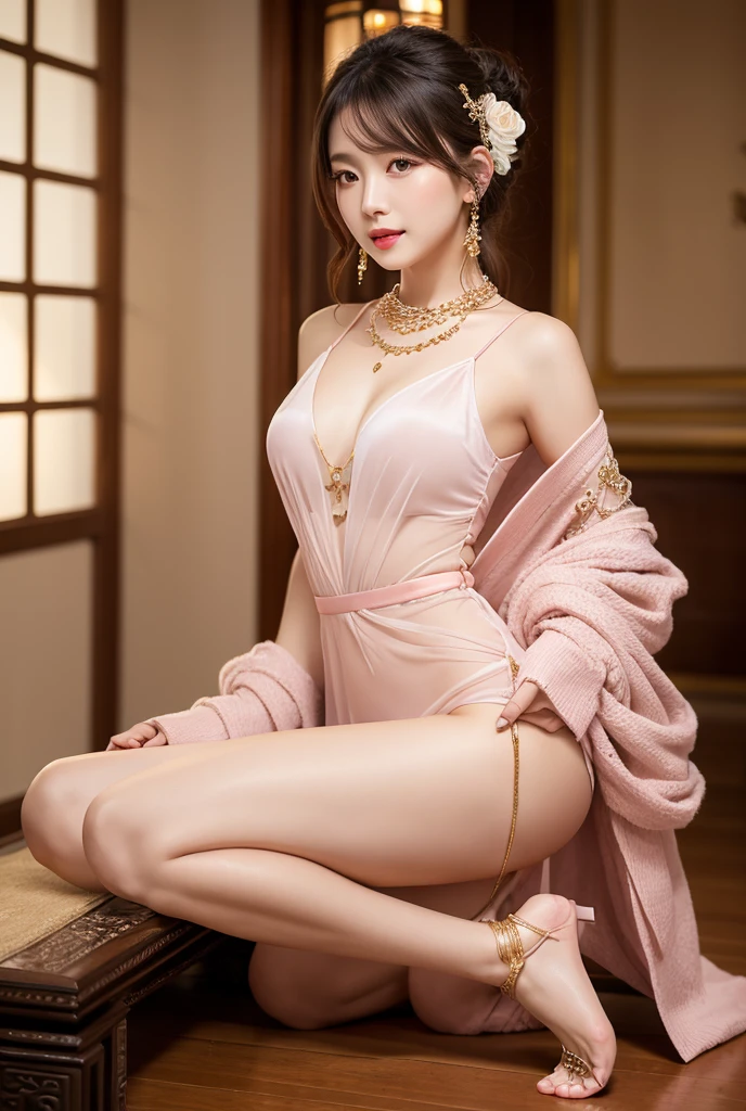 ((((highest quality))))、(((Ultra-precision CG16K wallpaper)))、(((masterpiece)))、(((Super detailed)))、(((super extreme details)))、((1people's women))、mature woman、24 year old woman、(((clarity、detailed face:1.6)))、((Japanese face))、((very beautiful face))、((Mai Shiraishi:1.5))、((straight long ponytail hair、blunt bangs:1.5))、(shiny brown hair)、((Big eyes with double eyelids))、beautiful delicate eyes、brown eyes、raised eyebrows、high nose、small nostrils、small mouth、seductive lips、beautiful breasts、((C cup size breasts))、cleavage、plump body、(Chubby body type)、perfect proportions、perfect anatomy、perfect composition、beautiful detailed shading、beautiful natural lighting、beautiful detail glow、Depth of the bounds written、(((High chroma)))、(((real:1.9)))、((vivid:1.5))、((edge:1.6))、((beautiful skin))、((skin texture))、((realな皮膚感))、(((cowboy shot:1.6)))、((Front facing angle:1.8))、((Surprised face with open mouth:1.2))、(Eyes looking at me:1.5)、Daytime bedroom、bright sunshine、Natural light、(((Bed room:1.5)))、(standing pose:1.8)、(((sexy costume_White clothing:1.6)))、((earrings、wearing necklace:1.3))、