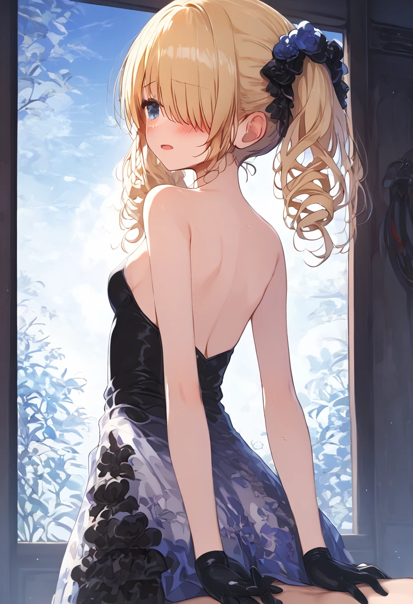 masterpiece, highest quality, Illustration of the novel, High resolution, 18+ Adult content, Sensual, Intimate, Emotional, Passionate, romantic, sweet, Adorable, Innocent, Pure, Charmな, Charmな, Charm, Mysterious, Charmな, Charmな, Immersive, Charmな, dream-like, Surreal, Imaginative, Whimsical, artistic, Avant-garde, timeless, elegant, Sophisticated, chic, Sophisticated, personality, original, Charmな,((Loli Elf:1.3)),((Back view:1.3))、Upper Body、(Little)