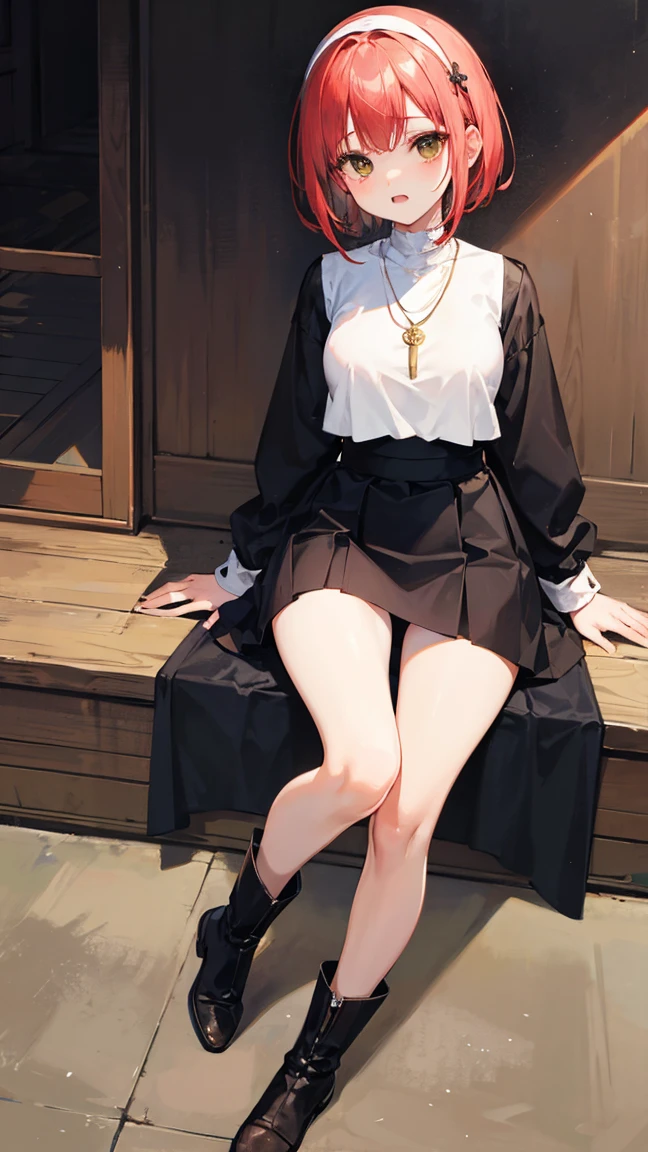 BREAK looking at viewer, BREAK (masterpiece:1.2), best quality, high resolution, unity 8k wallpaper, (illustration:0.8), (beautiful detailed eyes:1.6), extremely detailed face, perfect lighting, extremely detailed CG, (perfect hands, perfect anatomy),church,benches,icons,candles,crosses,night,dark atmosphere,low light,albedo, ahoge, black hair, horns, long hair, (yellow eyes:1.5),skinny fit,
bare shoulders, belt, collarbone, dress, frills, long sleeves,necklace, off shoulder, off-shoulder sweater, sweater, sweater dress, thigh strap, white sweater, wrist ribbon, thighs,maniac smile,stockings,medium breast,full body, in middle of church,long legs,sitting on bench, showing feet to camera,showing feet,naked feet, spread fingers on feet, footfetish,feet close up,camera from floor.,from below.