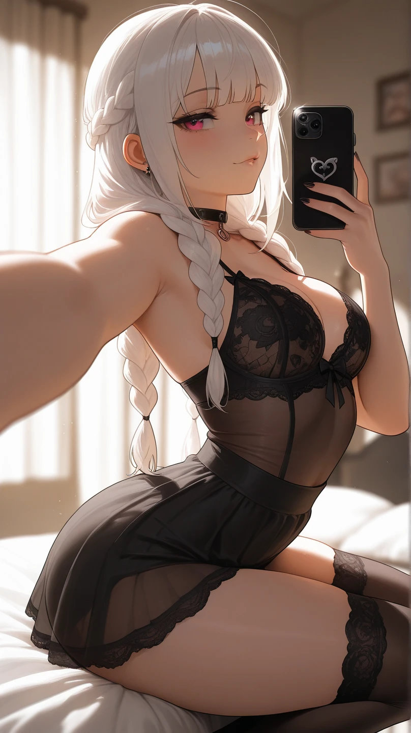 ((seductive))((majestic, Magnificent)) ((beautiful face woman)) ((Big blue eyes)), ((dark eyeshadows make up)) ((red lips)), ((cute smile)) ((very long straight blonde hair pony tal with bangs))((big breast:1.5)) ((slender body:1.3)) ((wear black bikini)) ((jewerly, earrings)) ((taking a selfie in front mirror)), ((high definition:1.5), ((masterpiece:1.5))((8k:1.5)) ((Best quality:1.4)), more_details:-1, more_details:0, more_details:0.5, more_details:1, more_details:1.5, more prism, vibrant color