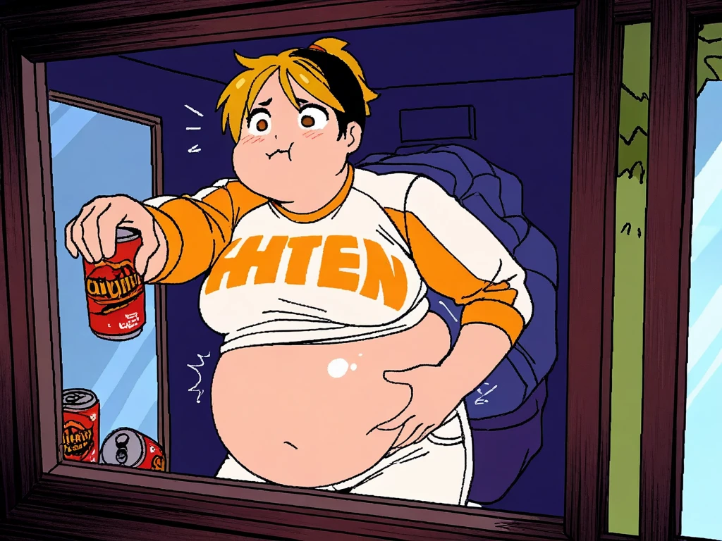 ,illustration of a woman in clothing store, short buttoned blouse with tight red jeans, love handles, belly skinny:1.3, skin indentation, deep skin, best quality, extremely high resolution, sharp focus, dynamic, inside a clothing store (creativity:1.3), chubby belly bulge, Norman Rockwell style