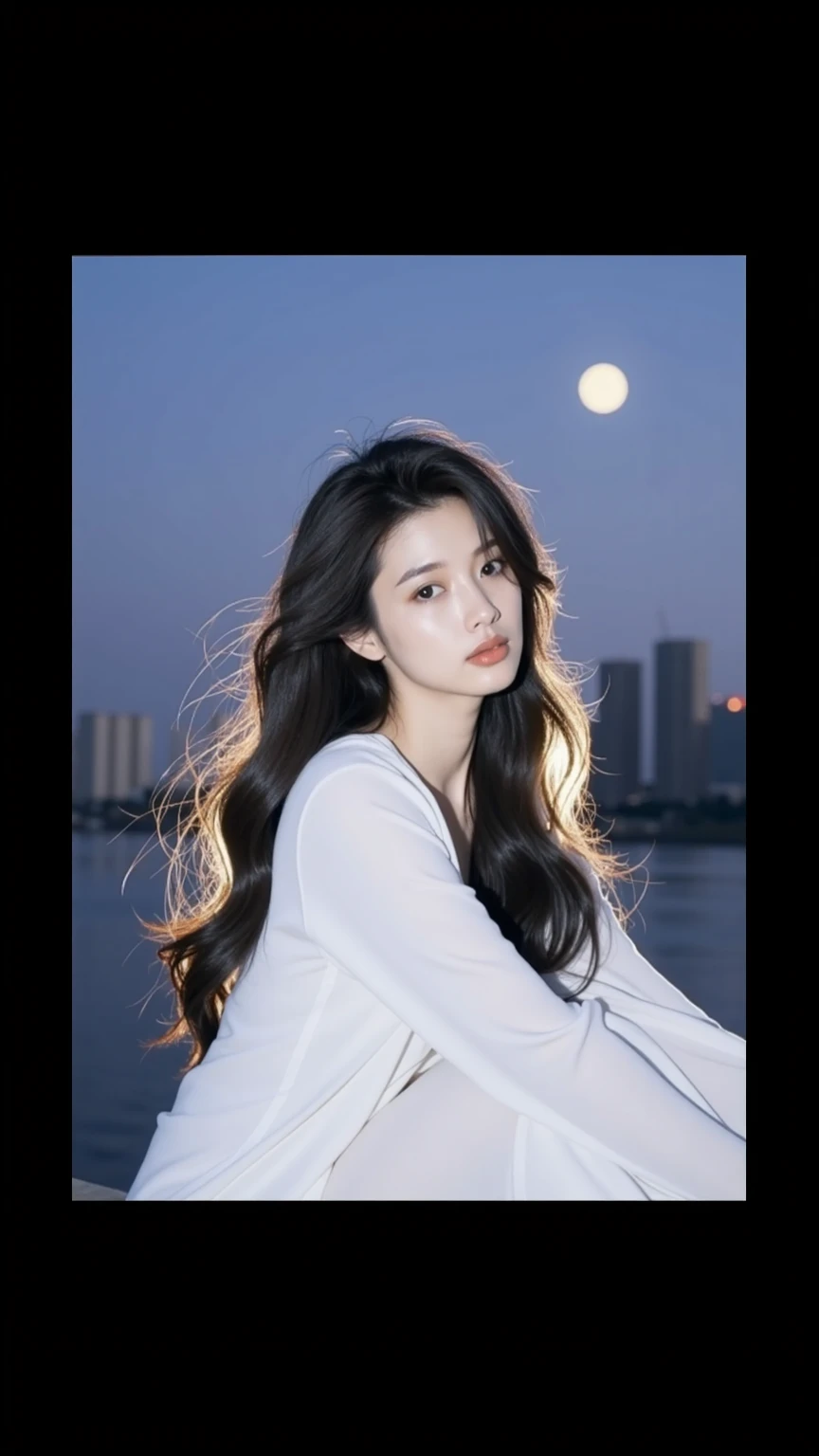 (half asian) woman, (thick:0.3), (pale skin:1.1), 25 y/o, revealing black dress, veil, sexy, <lora:CleavageHelper-v1:0.4> cleavage, (brown hair:1.2), (wavy hair:0.75), no bangs, crescent moon, starry sky, at night, solo focus, <lora:nighttime_v1:0.6> <lora:noiseOffsetForTrue_v10:0.4>