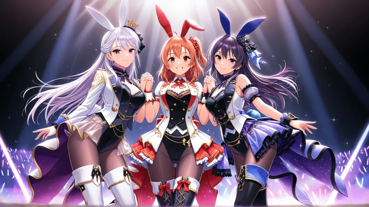 anime character with long blonde hair and a bunny ears standing in front of a stage, from the azur lane videogame, azur lane style, characters from azur lane, ayaka game genshin impact, shadowverse style, lineage 2 revolution style, from ncsoft, 8 k character details, ayaka genshin impact, new character, from arknights