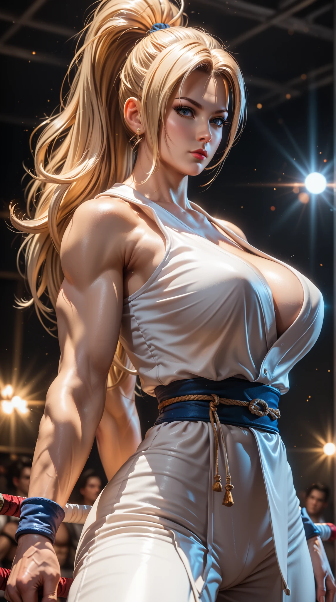 side view, naked, Samus Aran, large breast, upper-body shot, (ultrasharp, masterpiece, best quality), blonde, blue eyes, (solo), (overcast dark cave), official art, muddy skin, straight hair, against wall