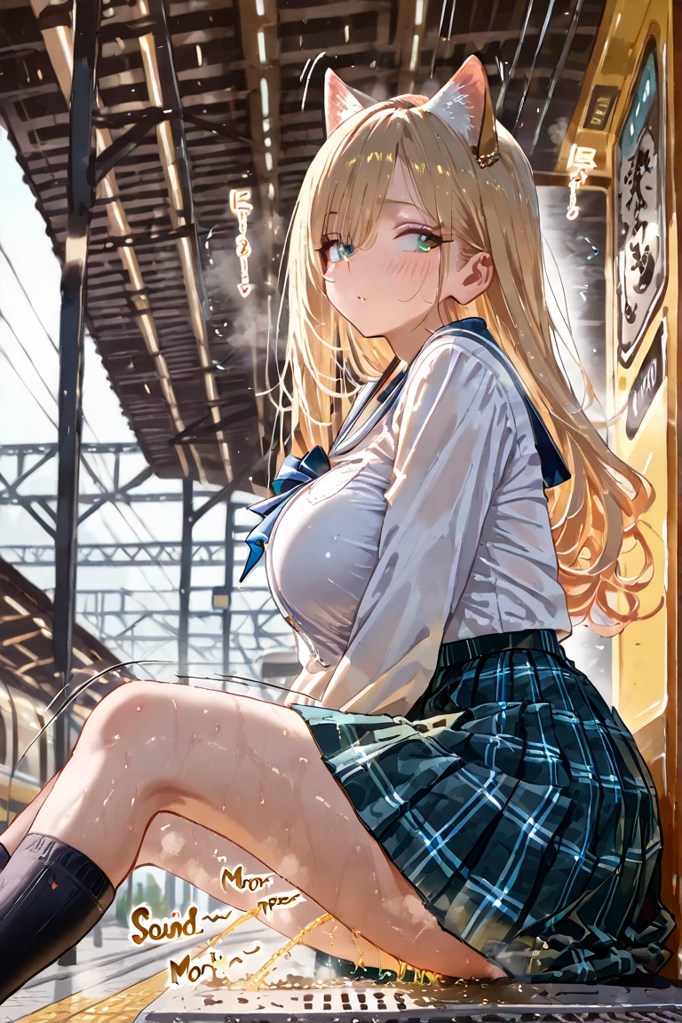 top-quality、lighting like a movie、anguished expression、Grabbing the buttocks、High school girl in sailor suit grabs butt on bus、pleatedskirt、a beauty girl1a person、teddy bears1a person、Grabbing the buttocks、molesting、Touching your buttocks on the bus、夏天、red blush、Wearing sweat、full of sweat、