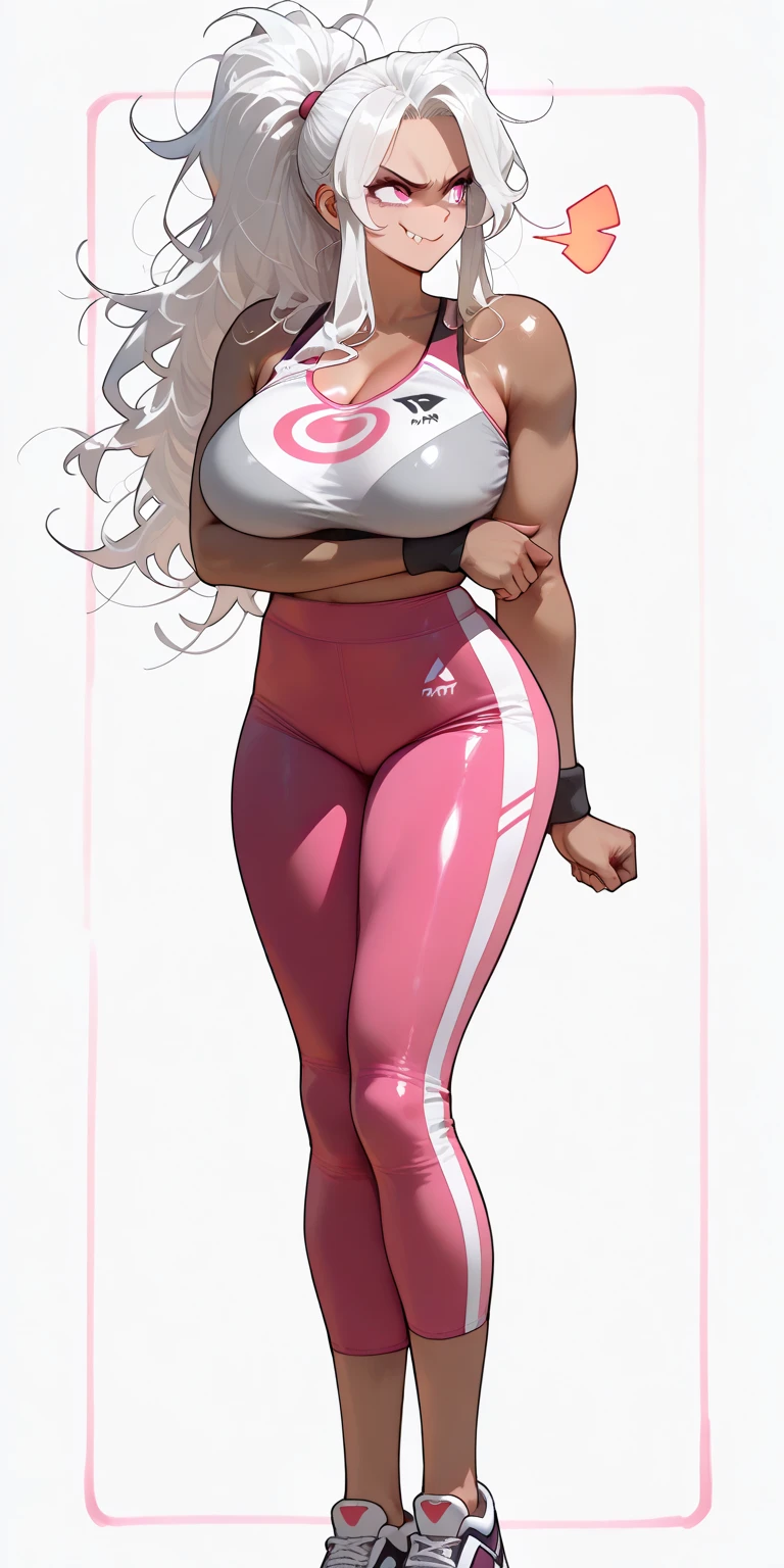 voluptuous and slim waist nicki minaj with pink haired wearing tight pink outfit looking at camera in a sexy pose