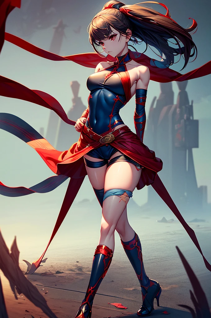 Blue leotard，High leg，Over the city, Preparing for battle, Detailed art photos, Beautifully detailed face, dream-like, burn, Backlight, Glamour, Shine, Shadowy, Oil on canvas, Strokes, soft, Ultra-high resolution, 8k, Unreal Engine 5, Super focus sharp, ArtJam, Reusch, Hmph, An exquisite masterpiece, Threatening, Matte Painting Movie Posters, Golden Ratio, CGsocietyTrend, Complex, Spectacular, Very detailed, Vibrant, Creating movie characters, Quality Model Ultra High，Muscular，Overall image，