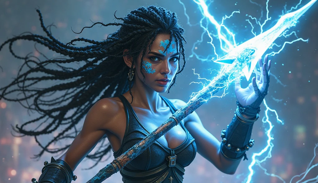 Uma mulher Moreno, de cabelo afro cabelo caindo para frente, Rasta type but braided,tiro de corpo inteiro, Olhos firmes, olhando para frente estilo modelshoot, 8k extremamente detalhado), foto de corpo inteiro da mais bela obra de arte do mundo, bruxa rosa medieval inglesa (dragonborn druid), black silk tunic, magia da natureza, era medieval, pintura de verde-azulado e dourado, Petals, campo, Action Pose, casting a spell, magia rodopiante verde tiro de corpo inteiro, olhos firmes, olhando para frente, lightning in the sky, arms extended, olhando para frente, parado no topo de uma montanha, manto e capa vermelhos, cruz brilhante no ar Olhos firmes, olhando para frente, Lightning in the sky, arms extended, olhando para frente, parado no topo de uma montanha, manto e capa vermelhos, Shining cross in the airA realistic 4K phoenix with orange feathers, with a serious expression and looking forward, corpo inteiro. Rasta type but braided,tiro de corpo inteiro, Olhos firmes, olhando para frente, Lightning in the sky,