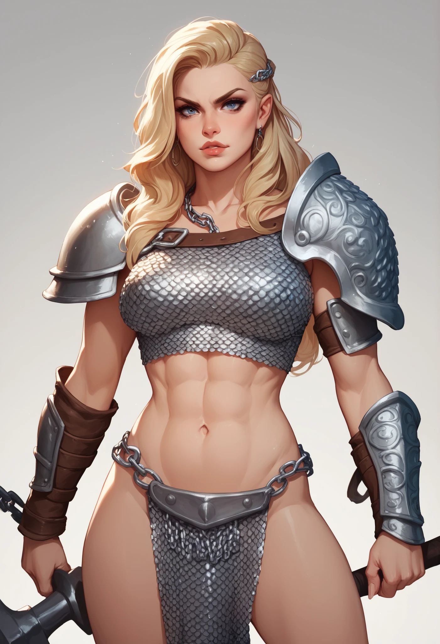 Fantasy Female Knight with pale skin and short blond hair in a skimpy armor,  Necromancer, clyde caldwell