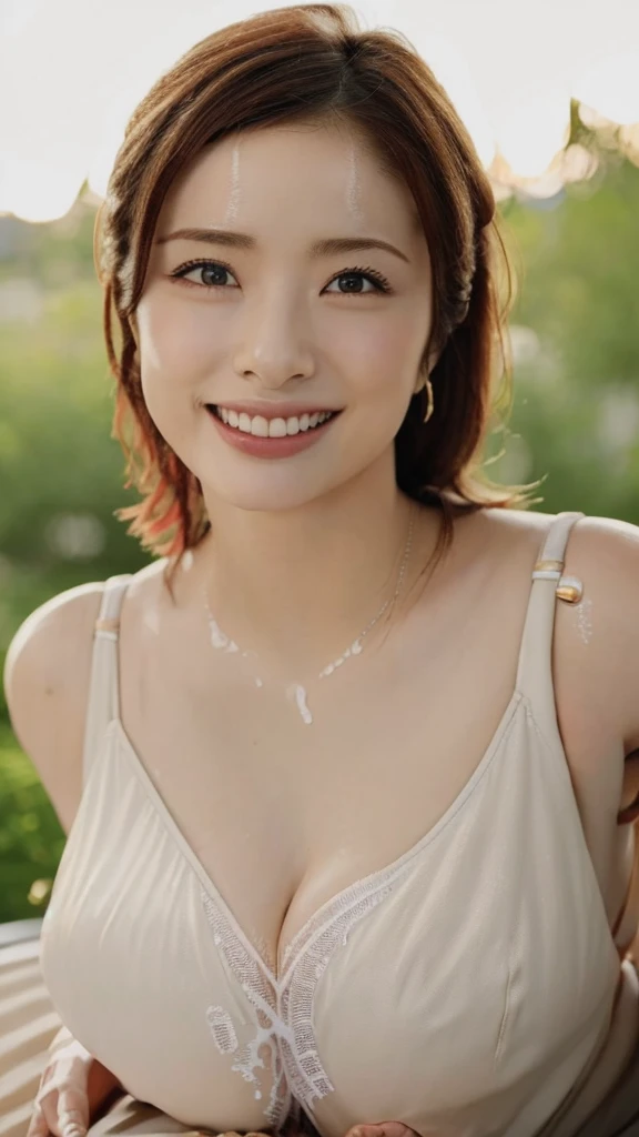 Cute Emma stone wearing sarong dress with seducing pose, big smile, laughing, happy, big front teeth, bustling, ((whole body)) turning away facial at viewer, closeup, heavy mountains, misty, fog, woman standing in the waterfall, wet body, wet clothes, wet skin, beauty skin, huge breast, thick thighs bright lighting, big round ass, cute face, slim abs, 35mm lens, Extreme close-up, depth of field cinematography effect, romantic film genre, 8k resolution, high quality, ultra detail,