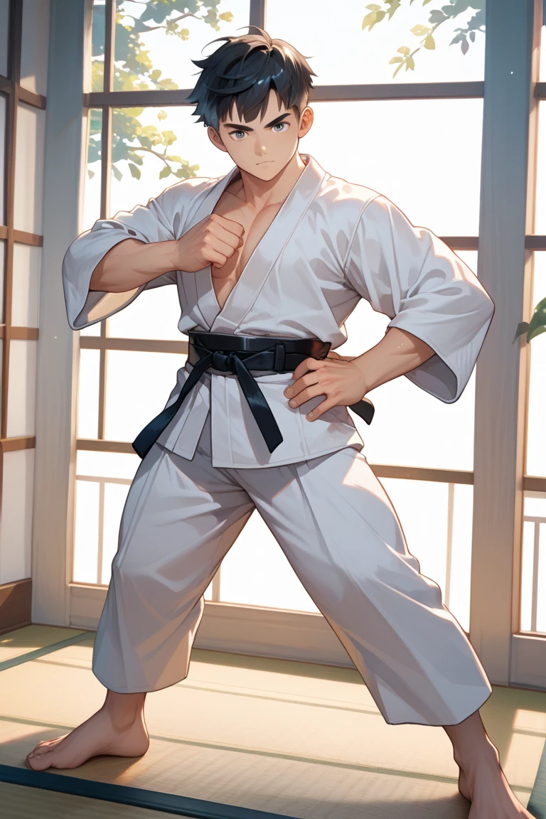1boy, glowing, sidelighting, wallpaper,masterpiece, best quality, high quality,10yo,  male focus, full body, looking at viewer, white hair,spiky hairstyle, short hair, steam smork, japan style, anime coloring, shy, home muji style, detailed face, topless, white towel on waist,white silk, outdoor, sweat