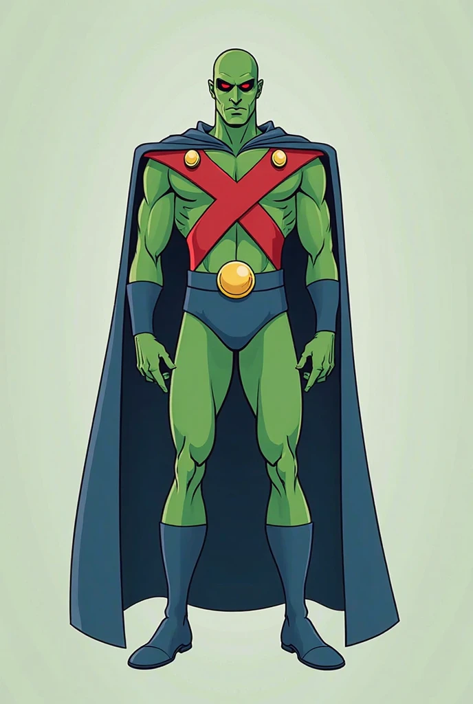 Martian Manhunter Avatar, cartoon for toddlers, blue cape, Red belt, Red bands crossed on the chest