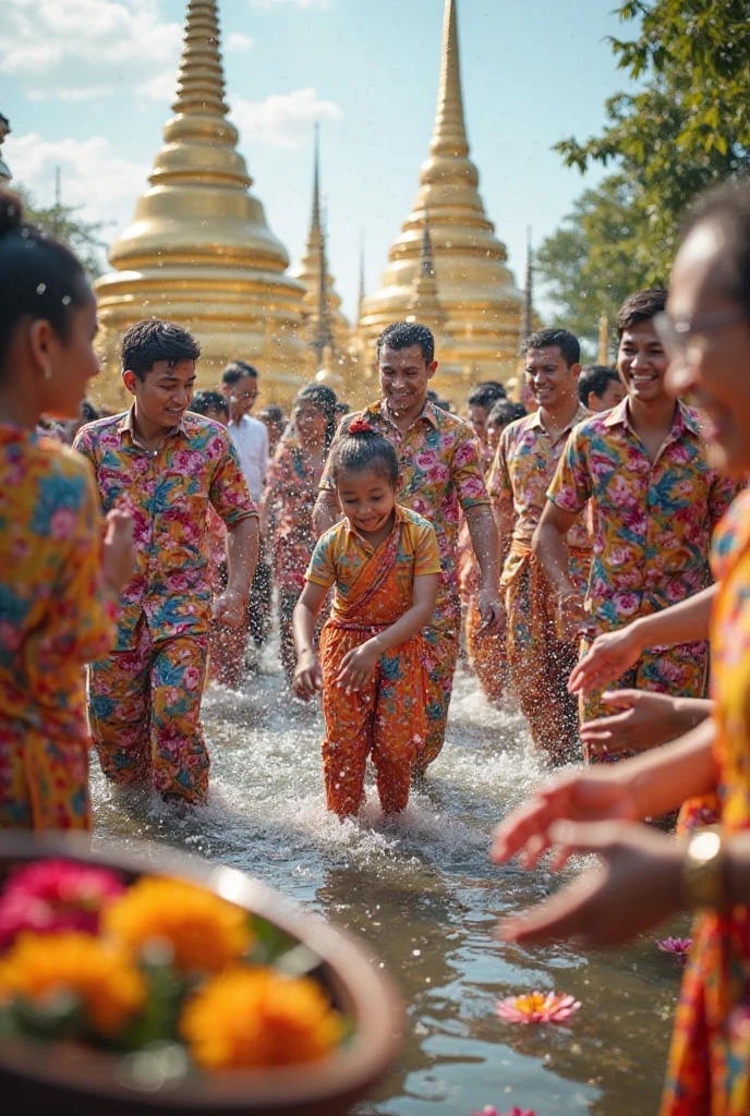 professional portrait photography of a baby dressed in cute Javanese traditional clothes, with a cute face, a whirlpool with a transparent spiral dragon shape coming out while he is practicing karate in a wet temple yard, side kicks and screams, in aggressive dynamic movements, worm's eye view, taken with a prosumer camera, bokeh background