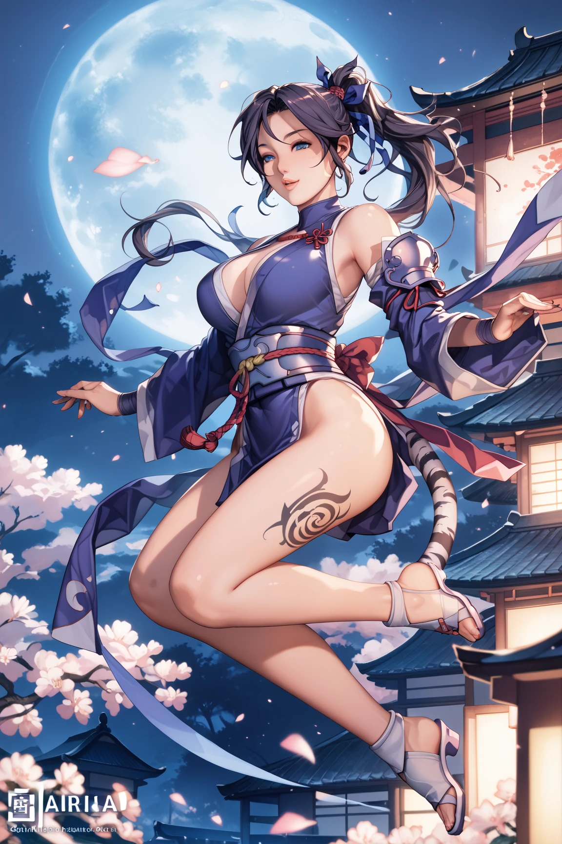(((solo,1woman, mature, alone))), laufen, ((short hair, double bun, blunt bangs, hair ornament, brown hair, glowing brown eyes, wide eyes, lipstick, makeup, narrow waist, skinny, medium breasts)), pelvic curtain, ((violet bikini)), full body, perfect body, (insanely detailed, beautiful detailed face, masterpiece, best quality), (extremely detailed 8k paper CG wall unit: 1.1), (saigyou_ayakashi, bare_tree, cloudy sky, cloud, fog, dusk), (Sadistic smile face for the viewer), cameltoe view, cameltoe, View from above, Diagonal view