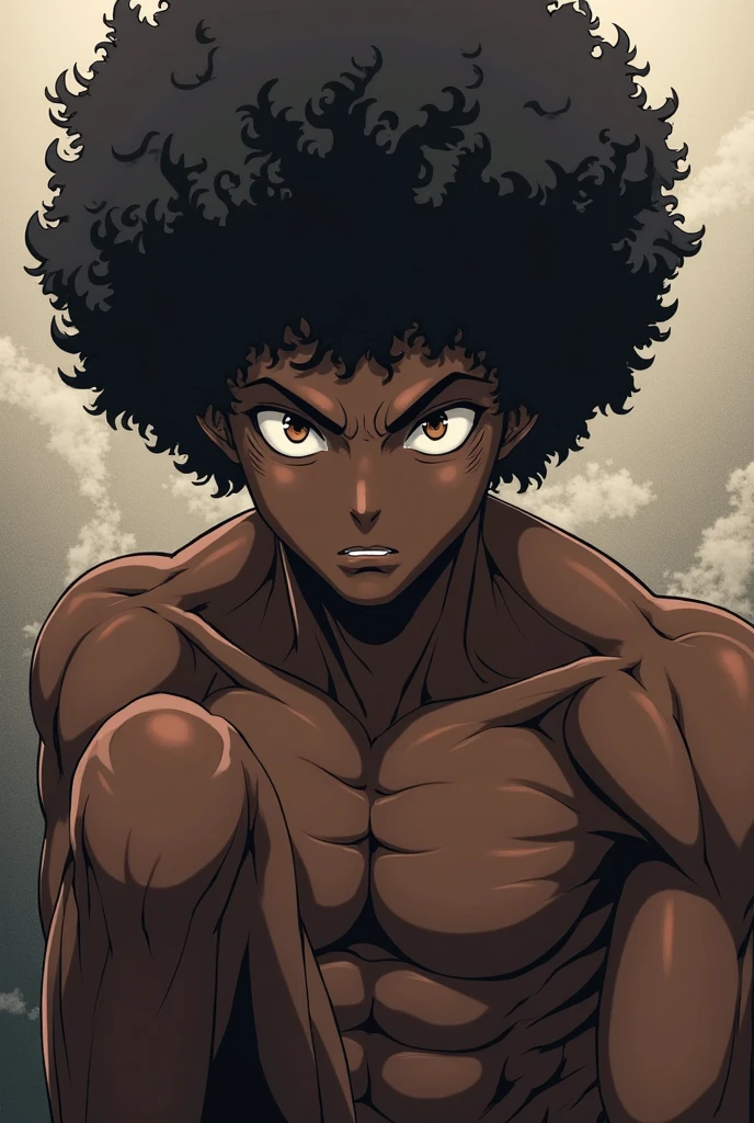 (A 17-year-old with an average physical appearance:), a 17-year-old teenager with a height of 1.80m and dark skin. Her eyes are brown and her short hair is black and curly. His face has mixed features, with a somewhat flattened nose and a large but thin mouth. His body does not have extremely defined muscles, but rather a median musculature, typical of a young man of his age.)