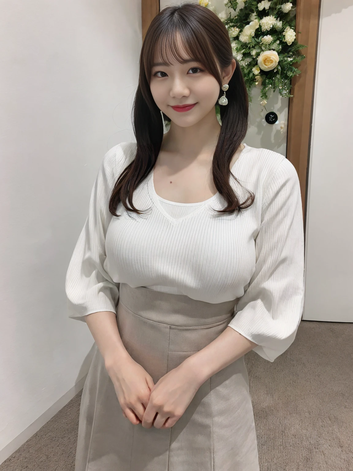 (8k, RAW photo, best quality, masterpiece:1.2), (realistic, photo-realistic:1.4), (extremely detailed 8k wallpaper),
professional lighting, Warm Tone Lighting,
sharp focus, depth of field, blur background, bokeh,
full body, side view,
Japanese high school girl, slender, thin,
Waving hand,
rooftop,
day,
Shiny hair, long wavy hair, brown hair,
blouse, long skirt, shoulder out,
fancy earrings, necklace, watch, bangle, wrist cuffs,
Joyful,