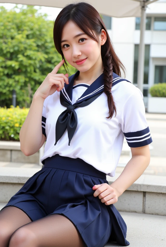 (8K、ultra high resolution、highest quality、masterpiece、realistic、ultra high resolution:1.2)、High-definition RAW color photo、professional photos、 (whole body:0.8)、(realistic、photo realistic、motion blur:1.2)、(Must have big breasts、pretty big breasts、 toned body:1.2)、((outside, navy blue sailor school-uniform wearing:1.8、The lower body is only underwear:1.4、riding bicycle:1.2, She is cycling, standing on pedals:1.4, A female cyclist who always straddles a Dildo dynamically、(straddle the dildo、insert dildo in pussy、A large amount of love juice from the crotch):1.3))(Bright colors、vivid lighting、scenic downtown、A big smile:1.2),(draw diagonally from below、natural skin texture、fine skin、hyper realism、intricate details、Depth of the bounds written、adult woman、(masterpiece、highest quality、high detail))、Definitely ahegao、My eyes are always out of focus、always stick out your tongue、Big eyes、Clear double eyelids、perfect face、small face(look at the viewer、eye highlights、lip glosust have black ponytail)