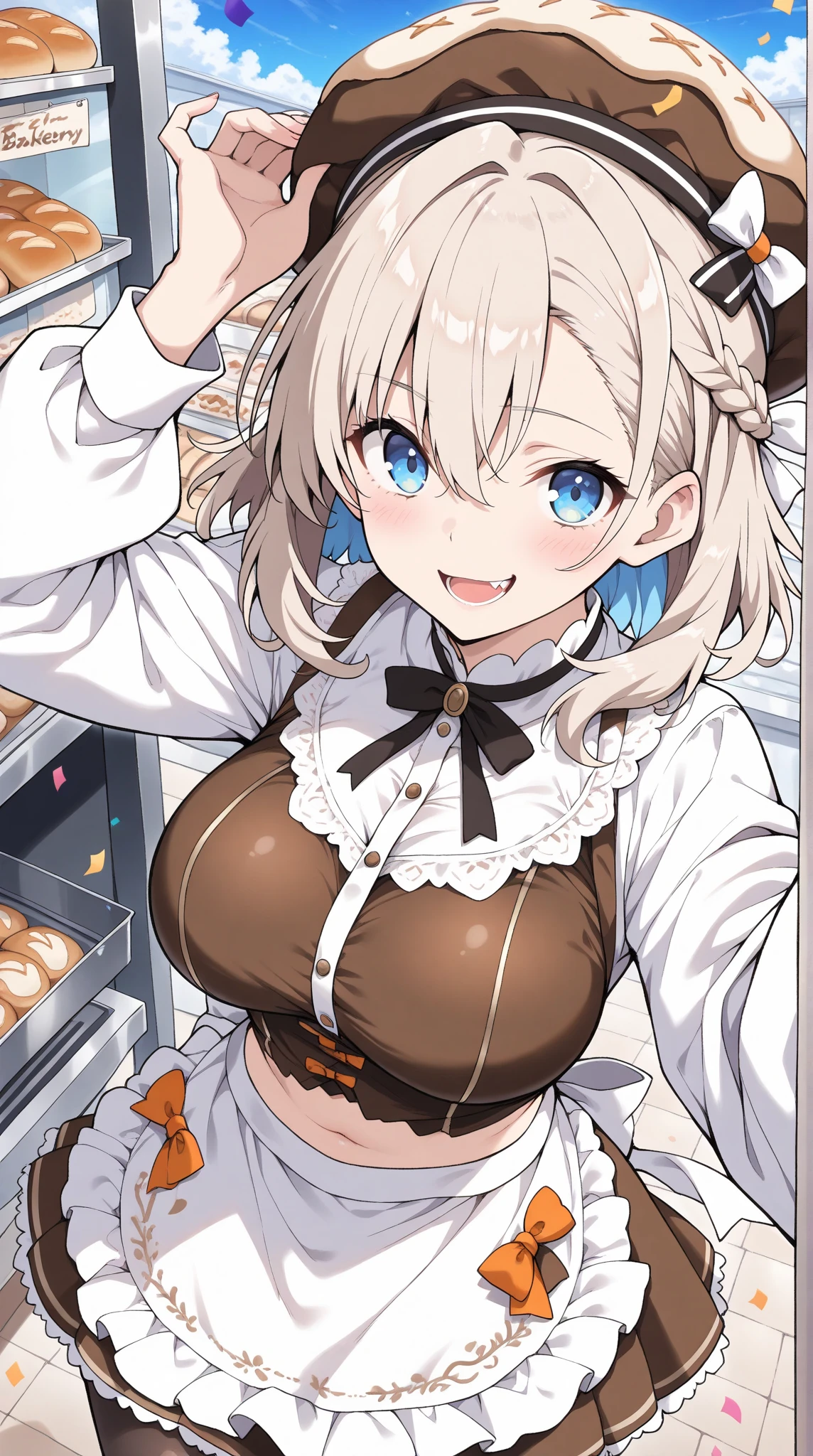 azur lane、Ayanami、table top、High resolution、lots of girls、multiple girls、large crowd、かわいいlots of girls、big and full breasts、naughty body、underwear only、See-through、throw、、whole body、Are standing、looking up at me、confused face、blush、black pantyhose、female shape&#39;Private parts are clearly visible、I can see the nipples、white shirt、navy check skirt、Maid clothes、青色のギンガムチェックのMaid clotheicro mini skirt、very short skirt、bakery、shop、Many people々、in the crowd、bare chest、show your chest、from below、Low - Angle、Holding the tray、put the chest on the tray、A lot of milk comes out from the nipples、Breast milk splatters from the nipples、pour breast milk into a glass cup、A lot of breast milk spills from the nipples、White drinks、Cat ear、ponytail、white pantyhose