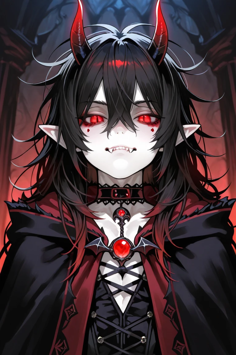 A little Elf girl with morbid pale skin, Dark-elf, Eerily glowing red eyes, Scared wrists, Bloody face, Bloody hands, Bloody black robe, Insanity smile, She is holding a blood-dripping dagger, Dark atmosphere, Insanity atmosphere, Cruel vengeance, She is taking pleasure to kill human