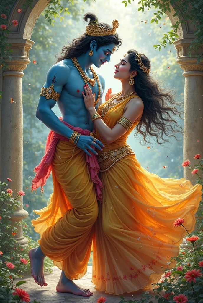 Radha is lord krishna men love lifting up pose
statue cloth colur change. The bothar hands one different shape, head to head,
,both clear faces back colur meke a different pose