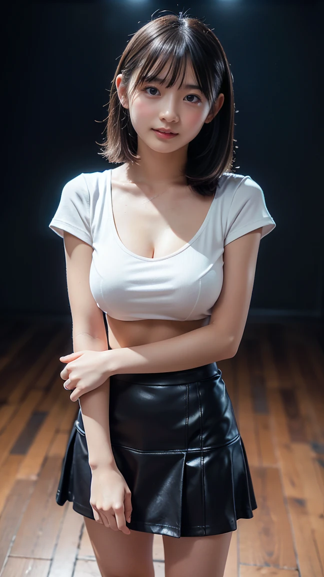 highest quality, ultra high resolution, (realistic:1.4), 1 female, young,sensual, Brown_eye, Short hair, (Brownの髪:1), (huge breasts:1), off shoulder white shirt, black tight skirt, black choker, earrings, park, seductive smile, looking at the viewer, on stomach, full body shot