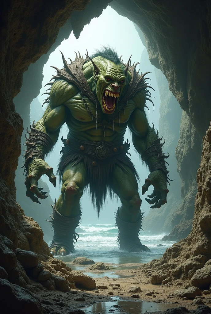 full body photo, colossal woman orc, dark-green skin++, wearing orcish armor, detailed skin, huge muscles+, big muscular thighs+, fantasy, feminine+, shiny wet skin, looking at viewer, modelshoot style, (extremely detailed CG), photo of beautiful artwork, (Antonio Moro), (Jeremy Mann), High Detail, Sharp focus, dramatic+, (photorealistic), Intricate, handsome, <lora:EdobOrc_v1.0:0.6> <lora:Hell2_v1.0:0.6>