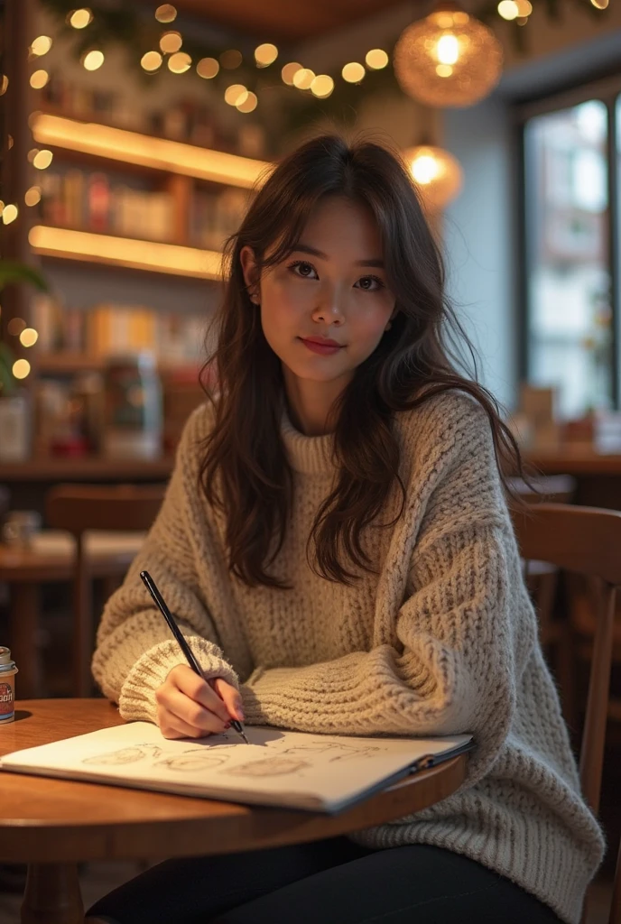 A person sitting in a cozy cafe, with an open philosophy book and a thoughtful expression, reflecting on deep questions.