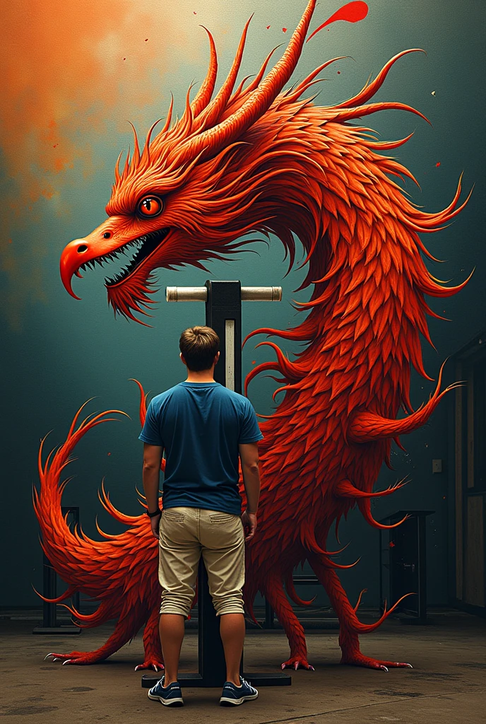 create a logo with a red dragon in front