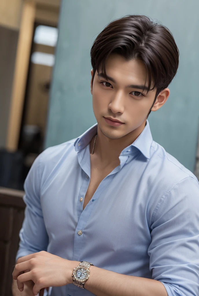 Indonesian man, handsome, black hair, clean skin, white shirt, hot, rain, athletic body, injured in the chest, give some blood,highly detail, realistic, 70mm lens.