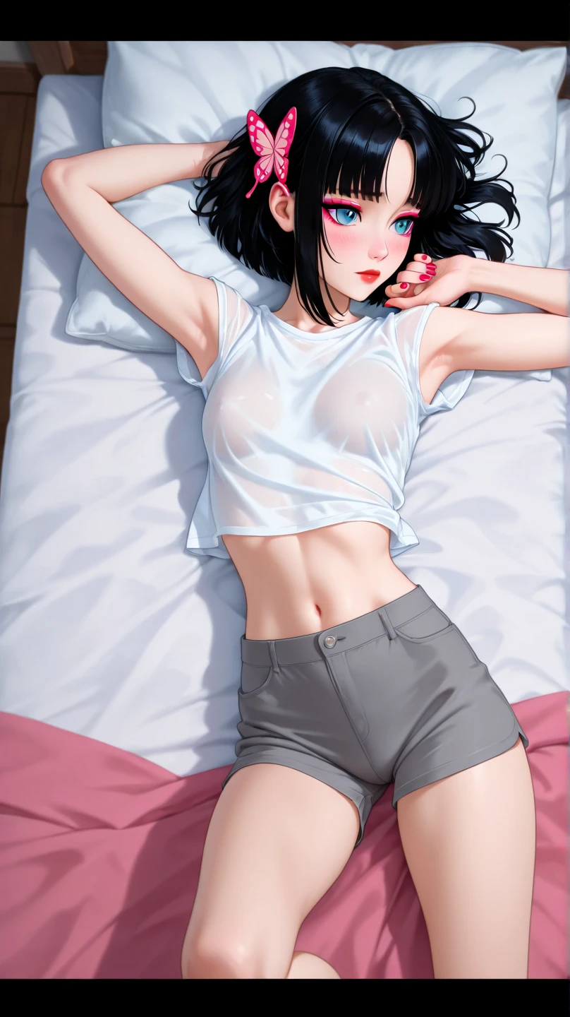 One Woman, alone, alone Focus, Cowboy Shot, Portraiture,, Beaver,((Black Hair)), Short Bob, Very fine eye, work, old Japanese gym clothes、((Bloomers))、 (Small TI quality, Very detailed,Bedroom、Lying in bed