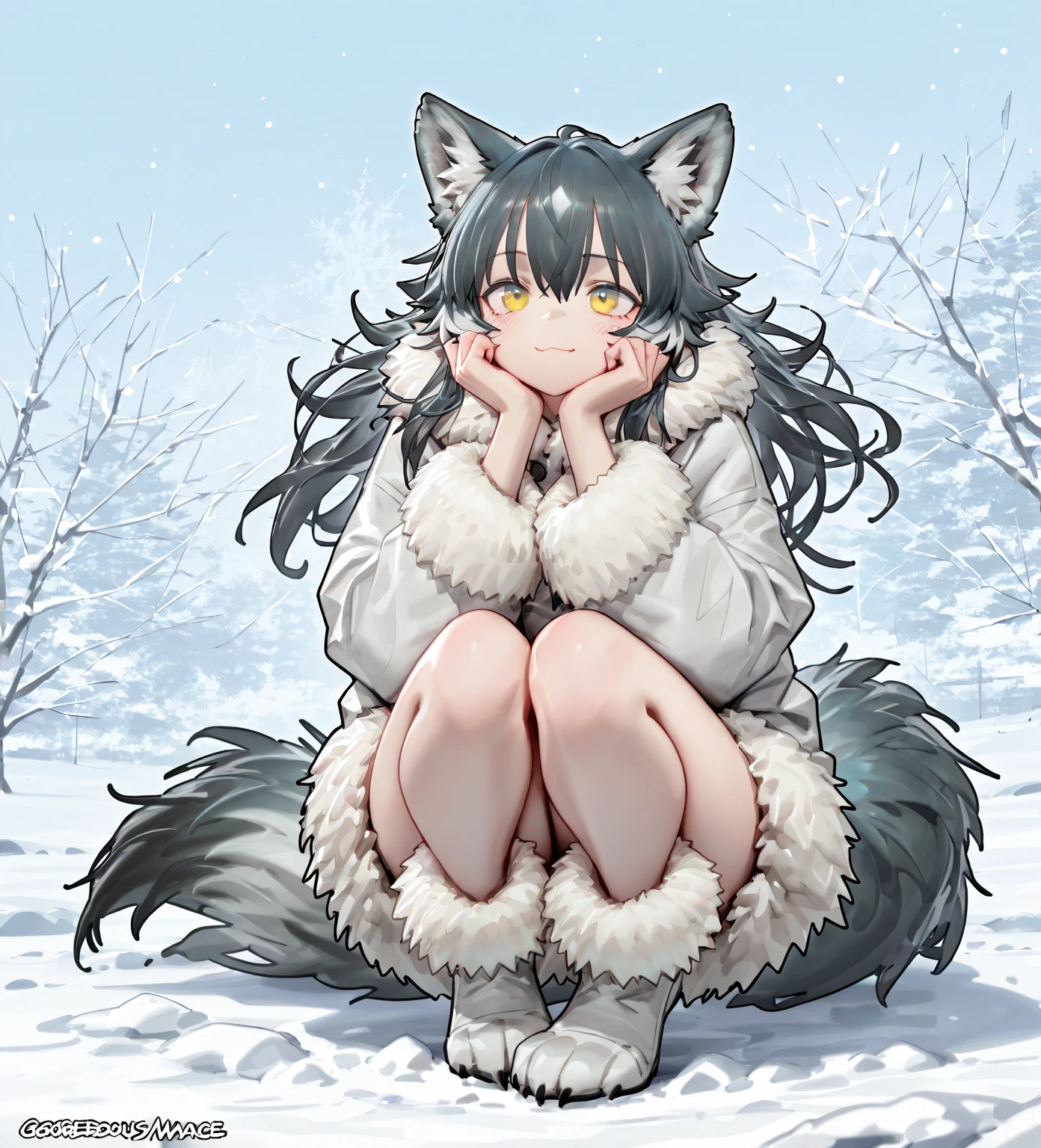 Anime character sitting on a bench drinking coffee with a cat, cute anime, anime style. 8K, anime style 4 k, cute anime style, cute art style, anime picture, cute anime catgirl, anime cat, cute catのアニメビジュアル, anime style illustration, in the snow, in anime style, anime girl with cat ears, cute cat、nude、Completely naked