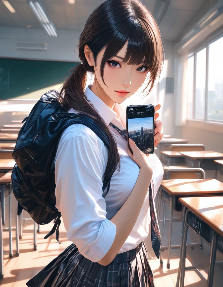 Dreadlocks hair woman, sexy school teacher in a classroom, black skirt, dressed like Lara Croft, playing video games --style realistic-imagine --auto --s2-imagine