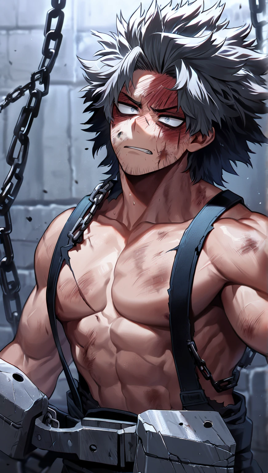 Wolf man , with yellow eyes, tied up hair, hairless, standing alone, big pau, nudes, nice dick, venat, 30 cm pau