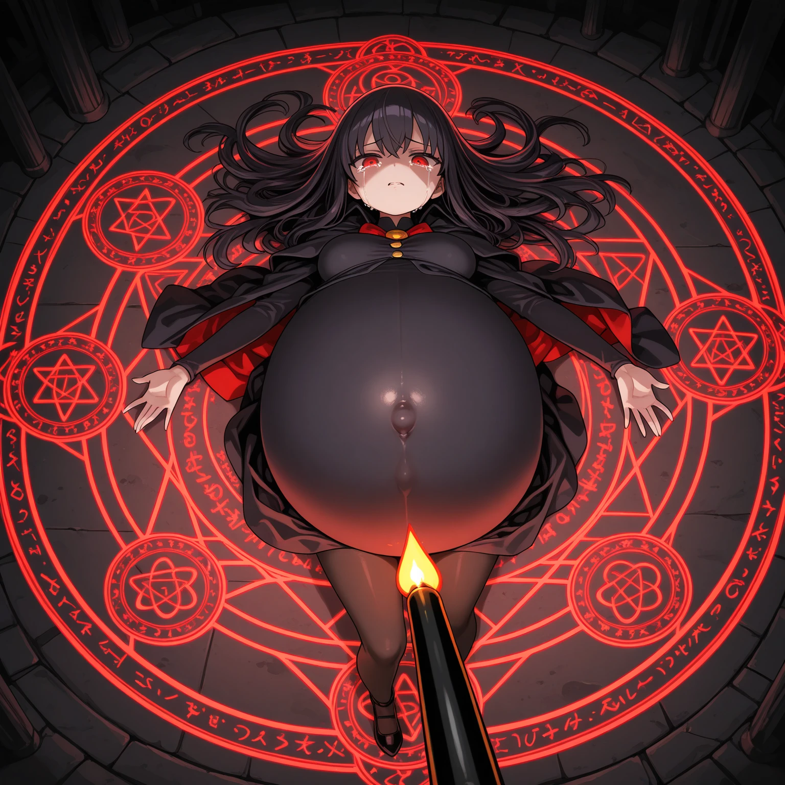 Sexy goth girl, nun, pregnant, naked, pentagram