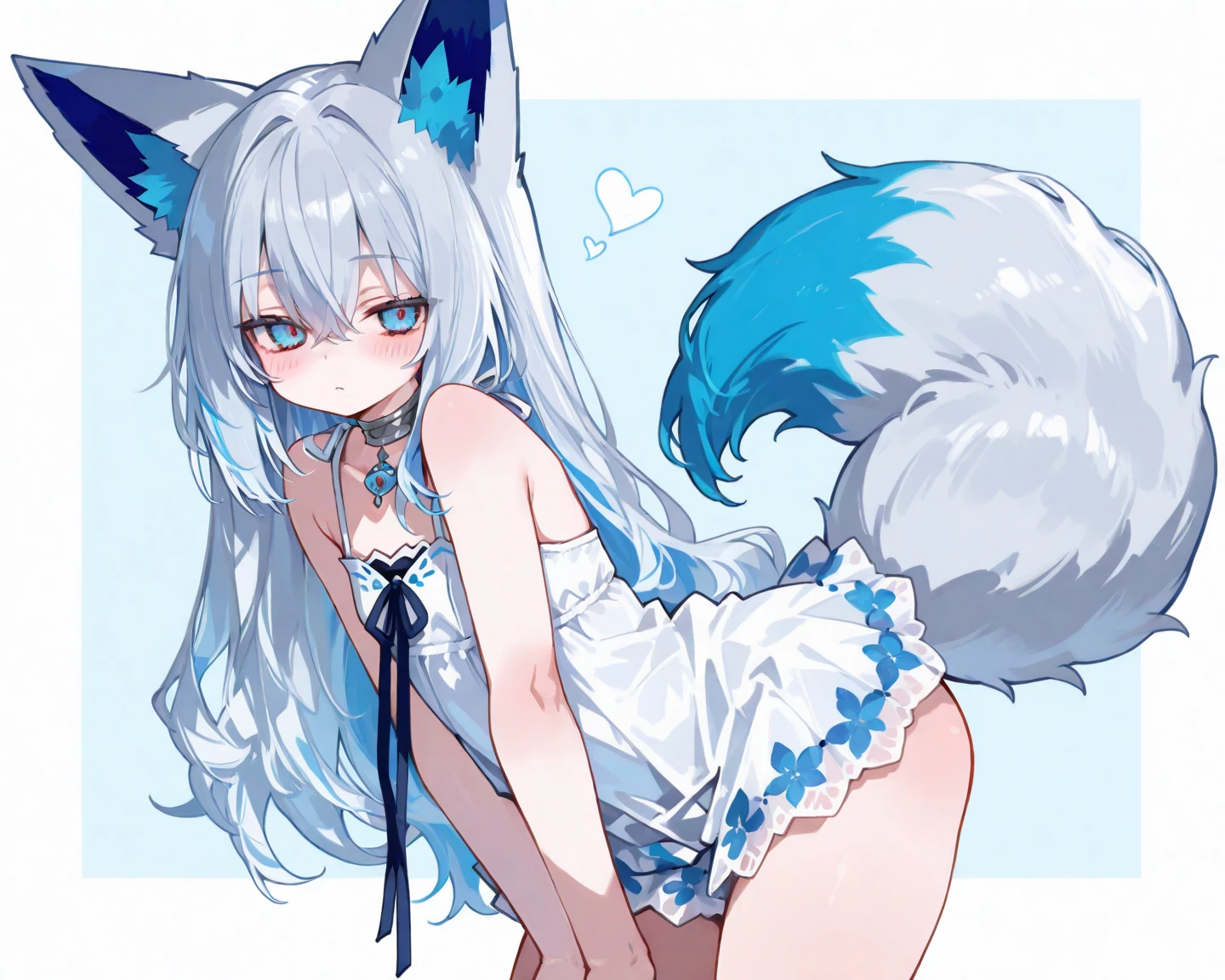 Single boy, Anime Femboy, Short, Long white hair, wolf ears, wolf tail, blue eyes, wearing a cute frilly pink dress, flat chest, super flat chest, wearing thigh high cute socks, wearing combat boots, solo femboy, only one femboy ((FLAT CHEST)) solo, alone, (SOLO)(ALONE) thicc thighs, wide hips, blue eyes, perfect eyes, perfect face, pouty lips, happy, curvy, sparkly blue eyes, has colorful japanese tattoos, trans, crotch bulge, wearing striped panties, curvy, wearing pink lipstick