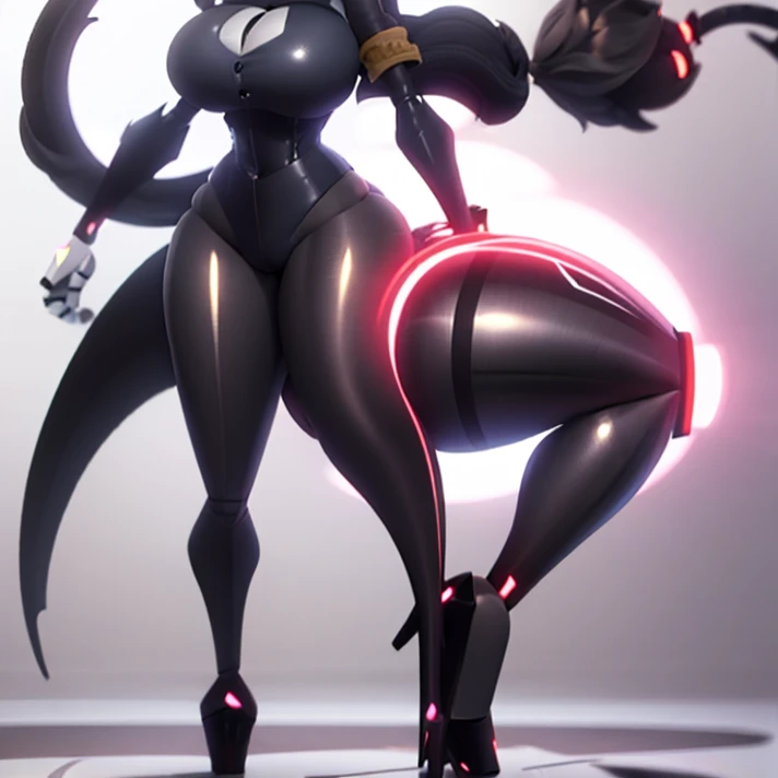 (full shot, back side view), Candid, canine, canis, wolf, mammal, 5 fingers, 5 toes, big butt, black nails, black nose, black light fur, black fur, bubble ass, busty, bottomwear, butt, claws, red one piece swimsuit latex, colored nails, feet detail, athletic female, fingers, fluffy tail, humanoid feet, humanoid hands, in love to the viewer, large bum, long wolf's mane, looking at viewer, loose sandal, nails, on one leg, one leg up, open toe sandal heels, plantigrade, platform sandal, platform heels, pose, raised leg, red eyes, red inner ear, sandals, shirt, shoe dangle, smile, soles, soft soles, meaty soles, solo, standing, sheap space, wolf tail, thick thighs, toe claws, toes, voluptuous, white tribal markings on thighs, wide hips, curvy figure, curvaceous, absurd res, hi res, signature, in a spaceship next to a large window space