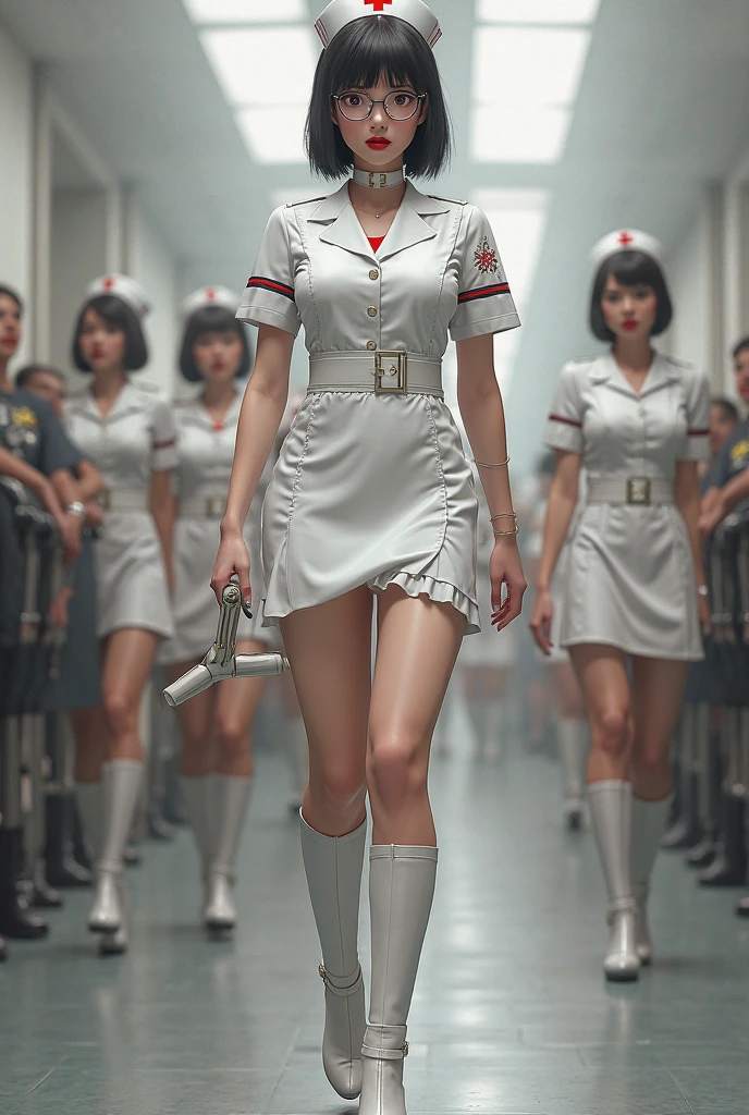 (((nffsw))), (((masutepiece))), (((8K))), (((hight resolution))), (((surrealism))), (((Cinematic lighting))), god rays, Zoom Layer, (((FULL BODYSHOT))), F/4.0, canon, Shiny skin,Detailed skin,Detailed face, Detailed eyes, Goddess of Nursing, Nudity, Bare chest, No Top, Gentle eyes, See-through elegant mini skirt,  Tiara like a nurse cap, Red Cross Pendant, Miniskirt or legs exposed, Palace of Healing, Nurse Sandals