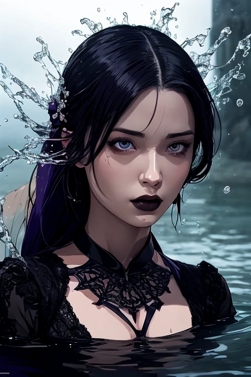 close up, Psylocke из Marvel Comics, Ghost, Dark, gotik, 3d, Ultra Detailed, blue transparent smoke around, realistic style, Old Night Pond, full - body,