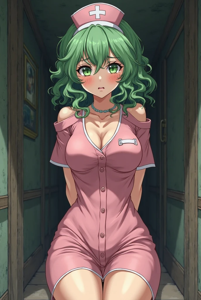 (((nurse))), ((Sexy Nurse Clothes)), ((On the bed)), Emerald green hair, short-hair, The highest image quality, hightquality, high detailing, 超A high resolution, 8K, depth of fields, Cinematography, intricate detailes, Elaborate, meticulous, Magnificent, Maximum Detail, Extreme beauty