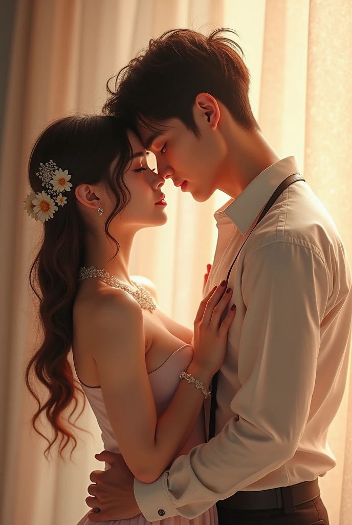 ltra-detailed,highly detailed,best quality,masterpiece,illustration,realistic,photorealistic,
hhhh, 1girl, 1boy, hetero, bride, husband and wife, 
upper body, 
 <lora:hhhh_v1_08:0.7>