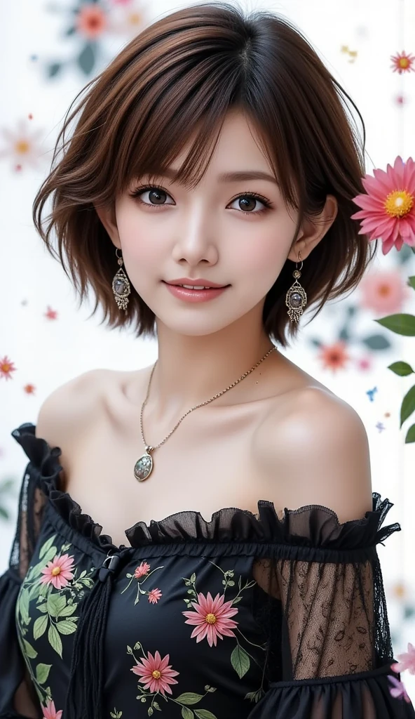 (Masterpiece:1.3), (8K, Photorealistic, RAW Photography, Best Quality: 1.4), Japan People, (1 Girl), Beautiful Face, (Realistic Face), (Black Hair, Short Hair:1.3), Beautiful Hairstyle, Realistic Eyes, Beautiful Details, (Realistic Skin), Beautiful Skin, Attractive, Ultra High Definition, Ultra Realistic, High Detail, Golden Ratio, (Fatal Face:1.2), Look at the Beholder,Smile, Open white shirt,middle chest,standing,hands on hips,one beautiful woman shouldered out shirt,(Open all buttons:1.1), big breasts, deep cleavage, top quality, masterpiece, illustration, very delicate and beautiful, very detailed, CG, unity, 8K wallpaper, amazing, fine details, highly detailed CG Unity 8K wallpaper, huge file size, very detailed, high resolution, Handsome Detail Woman, Highly Detailed Big Eyes and Face, Amazing Detailed Eyes, Face Light, (Best Illustration: 1.1), Ultra High Resolution, (Photoreal: 1.1), (Photoreal: 1.2:1.1), Realistic Face Proportions, Slender, Smile, (Makeup: 0.4), (Fluffy Light Colored Eyes: 1.21), Light Colored Eyes, Round Eyes, Look at the Beholder, Dark Brown Hair, Earrings, necklaces, hairpins, (irregular irregular skin defects, veins, wrinkled pores on the skin: 1.2), white background, (bokeh: 1.4), very short hair, short bob, oil on skin, oil on the face, gloss on the skin, gloss on the face, gloss on the lips, gloss on the chest, gloss on the chest, glossy skin, smile, smile, beautiful teeth, beautiful bangs, beautiful collarbone, long neck, big eyes, clear eyes, Clear double eyelids, ears out, outrageously cute, overwhelming beauty, highlights in the eyes, thick bangs, bangs